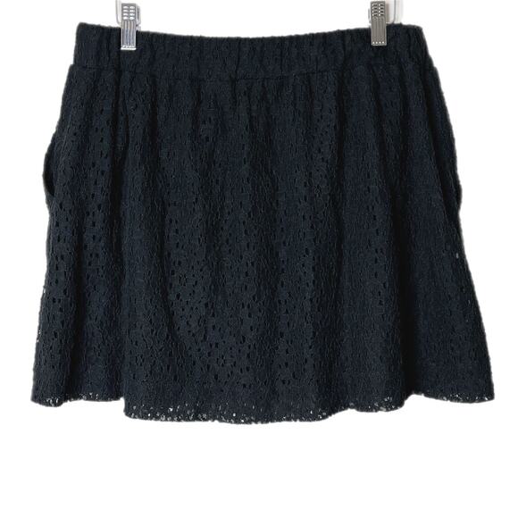 Lou & Grey Women's Lace Mini Skirt Size S Black Drawstring Waist Pockets Lined - Picture 6 of 9